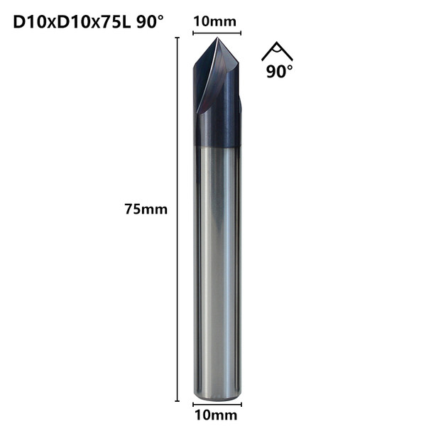 Fresa de Chanfro 90°, 10,0 mm Metal Duro HRC50 AlTiN