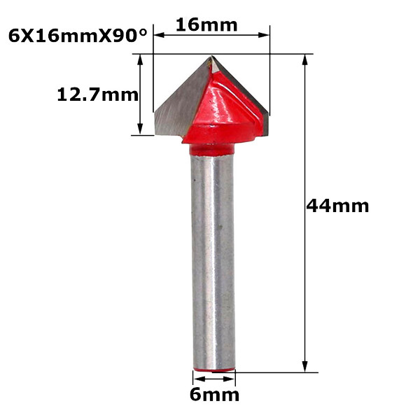 Fresa V-Bit para Madeira 2 Facas 6x16 mm 90°