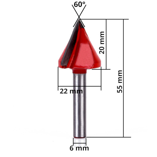 Fresa V-Bit para Madeira 2 Facas 6x22 mm 60°