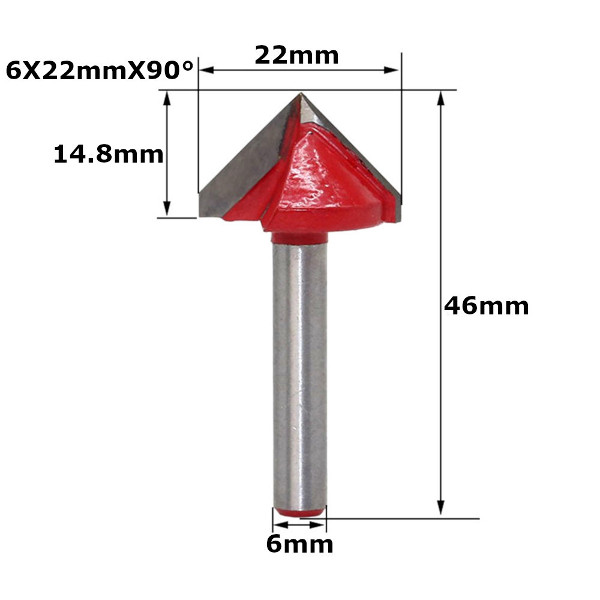 Fresa V-Bit para Madeira 2 Facas 6x22 mm 90°