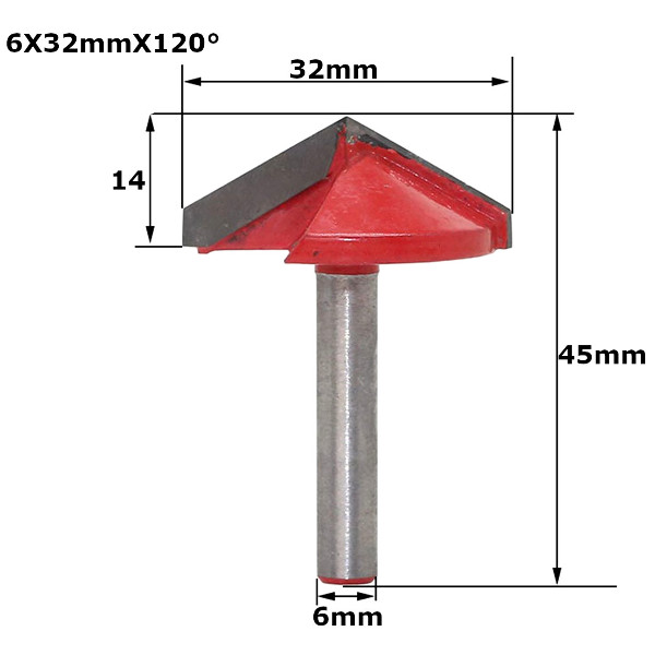 Fresa V-Bit para Madeira 2 Facas 6x32 mm 120°