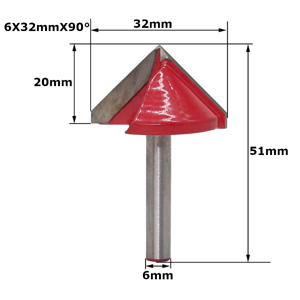 Fresa V-Bit para Madeira 2 Facas 6x32 mm 90°