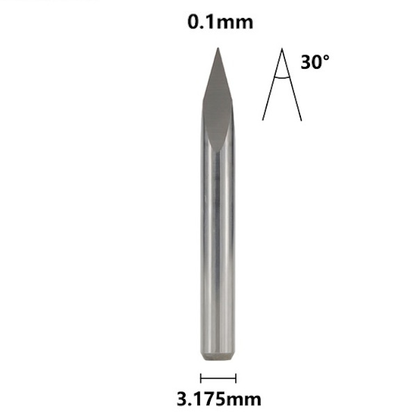 Fresa Piramidal Para Gravação 1/8'' (3,175 mm) com Ponta 30° de 0,1 mm