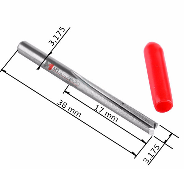 Fresa de Topo Paralela 1/8 x 1/8 (3,175 x 3,175 mm) 2 Facas Aresta 17 mm Metal Duro